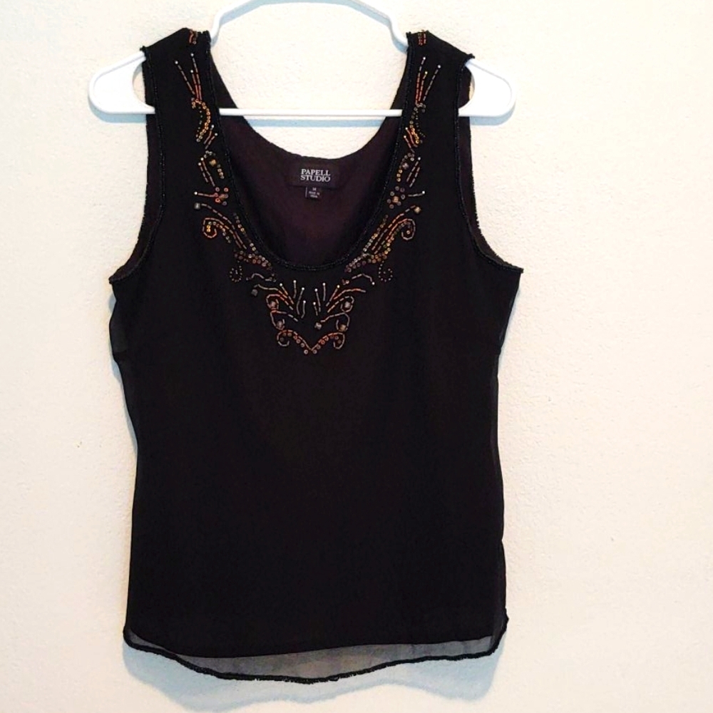 Black tank top with copper beading